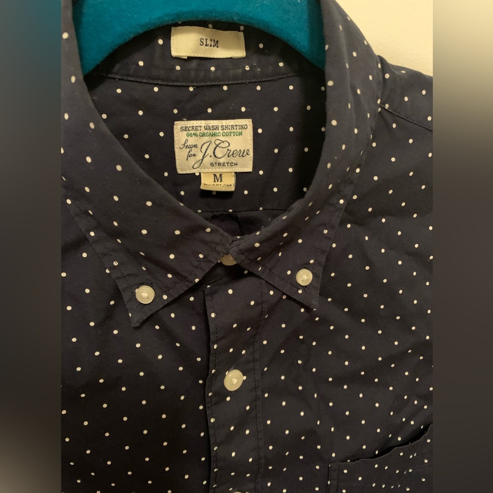 Navy blue dotted dress shirt from J.Crew